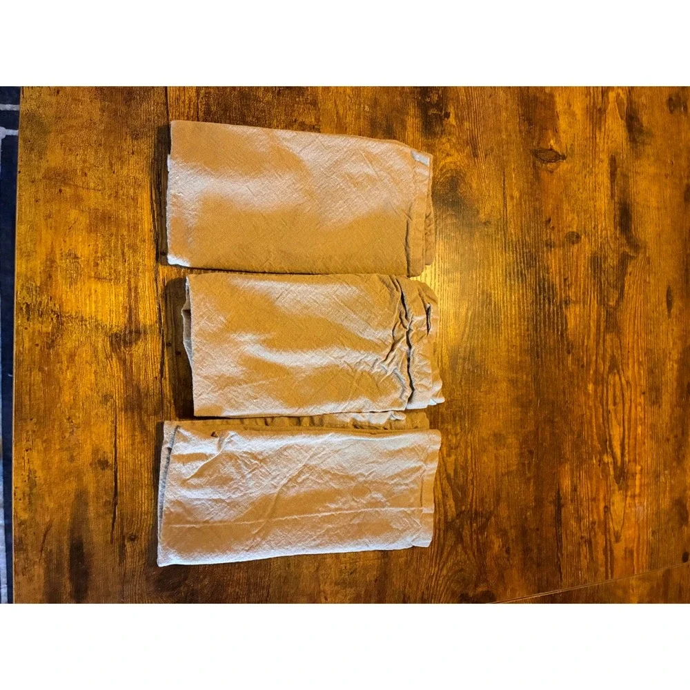 Unbranded Linen Napkins Set of 3 OS Taupe Excellent Square Textured Farmhouse